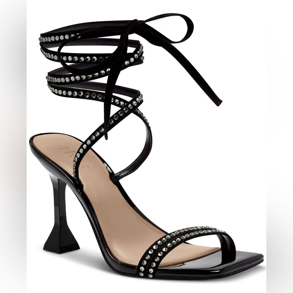INC Bradki Womens Rhinestone Bling Sexy Square Toe Lace-up party heels